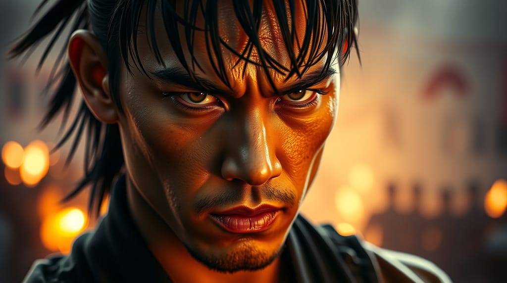 Flux Schnell Warrior Mindset PortraitCloseup portrait of a det 1