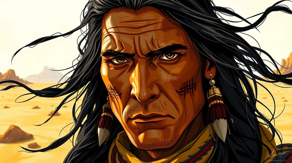 Flux Schnell Closeup portrait of a rugged Apache warriorscout 1