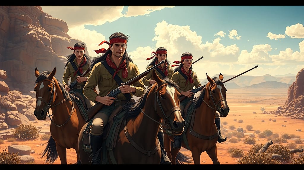 Flux Schnell Group of Apache Scouts with rifles on horseback i 1