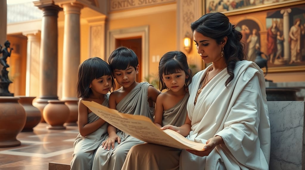 Flux Schnell Roman family scene set in a warm and inviting atr 0