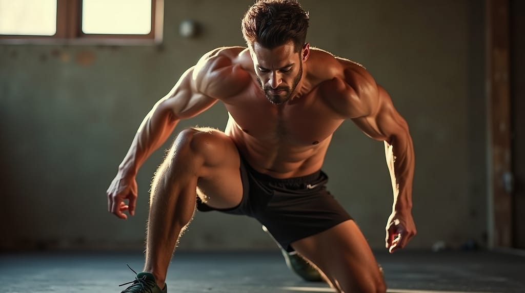 Flux Dev Athlete in dynamic motion performing mobility warmup 1