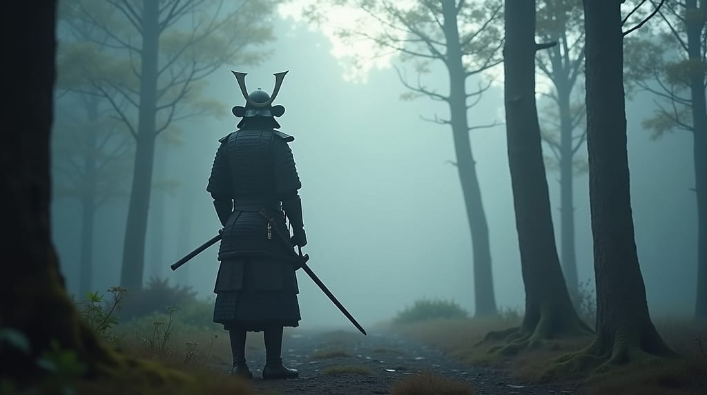 Flux Dev Lone samurai warrior standing calmly in a misty fores 0