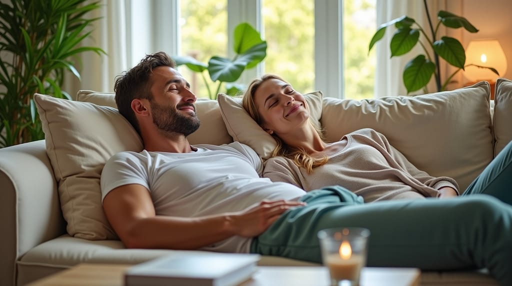 Flux Dev Man and woman resting at home after physical activity 1