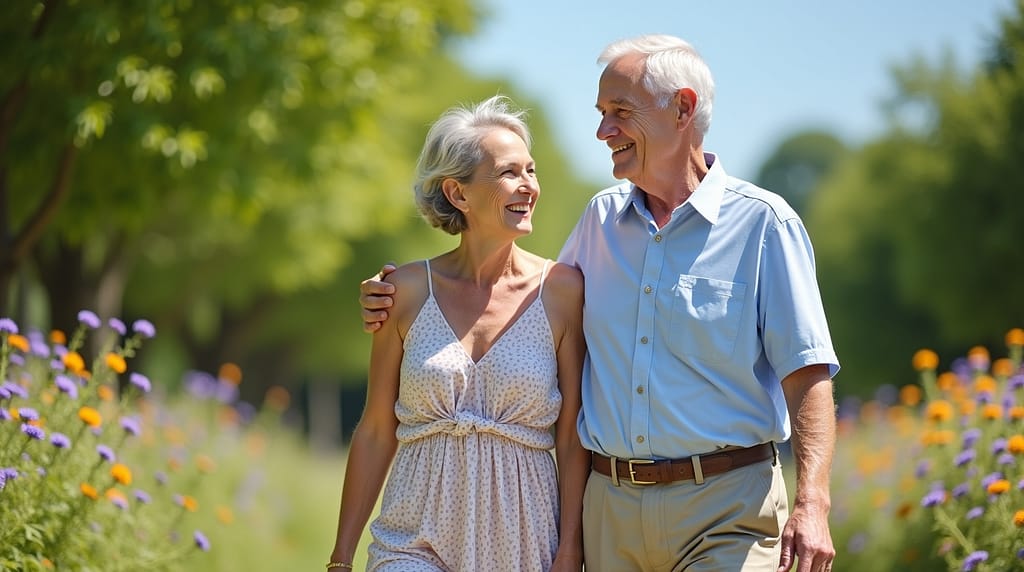 Flux Dev Older man and woman in their sixties with gentle smil 1