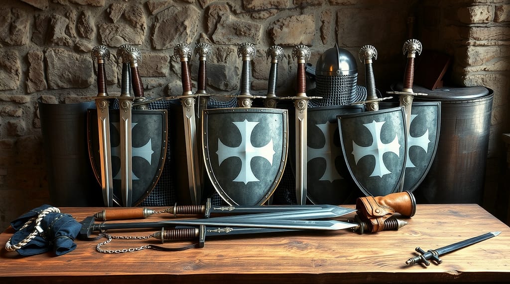 Flux Schnell Medieval Templar weapons and armor carefully arra 1