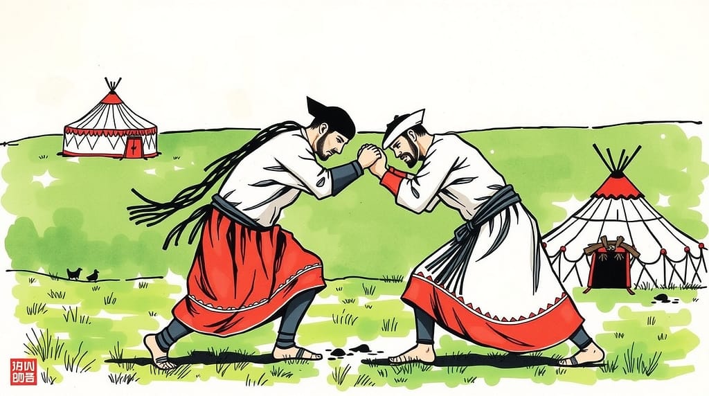 Flux Schnell Traditional Mongolian wrestling match outdoors Tw 1