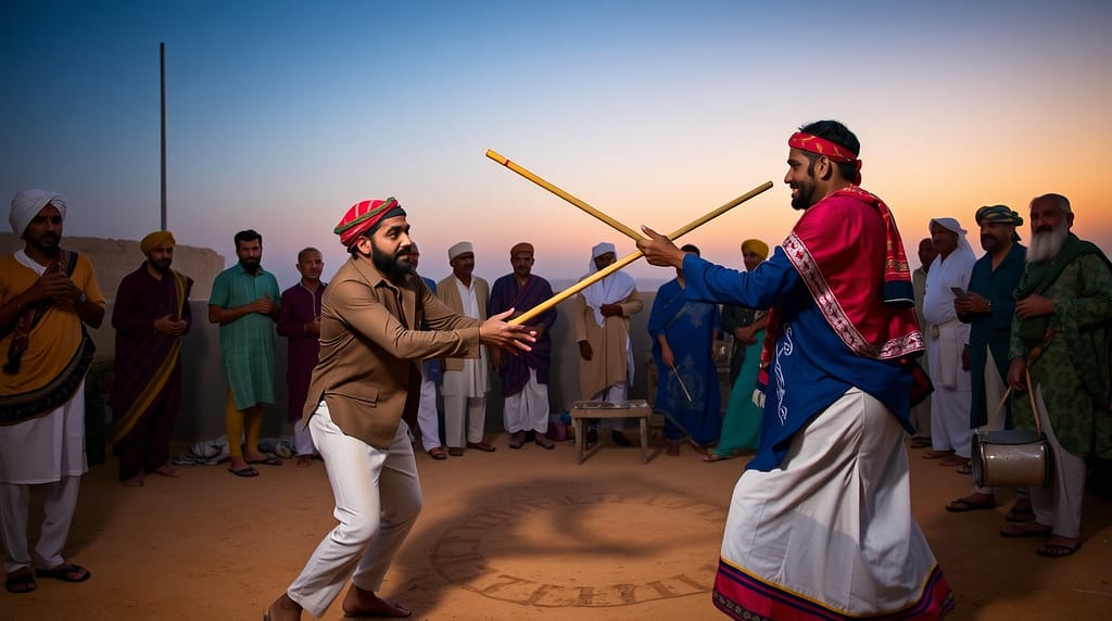 Flux Schnell Upper Egypt village celebration at dusk two men p 0