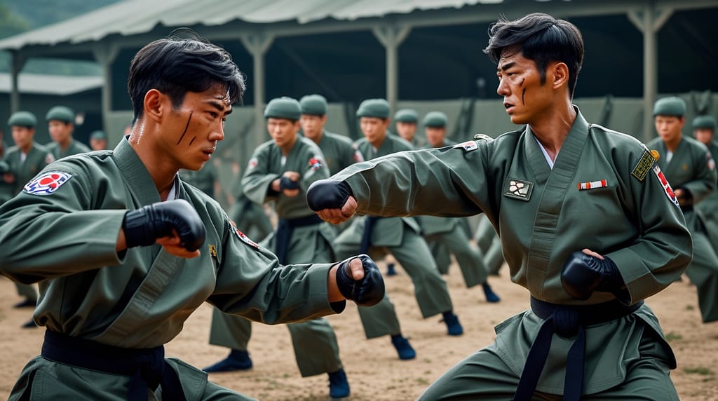 Phoenix 10 Korean soldiers in uniform are intensely training i 0