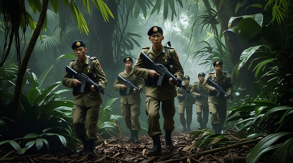 Phoenix 10 White Tiger Division patrol moving through dense ju 0