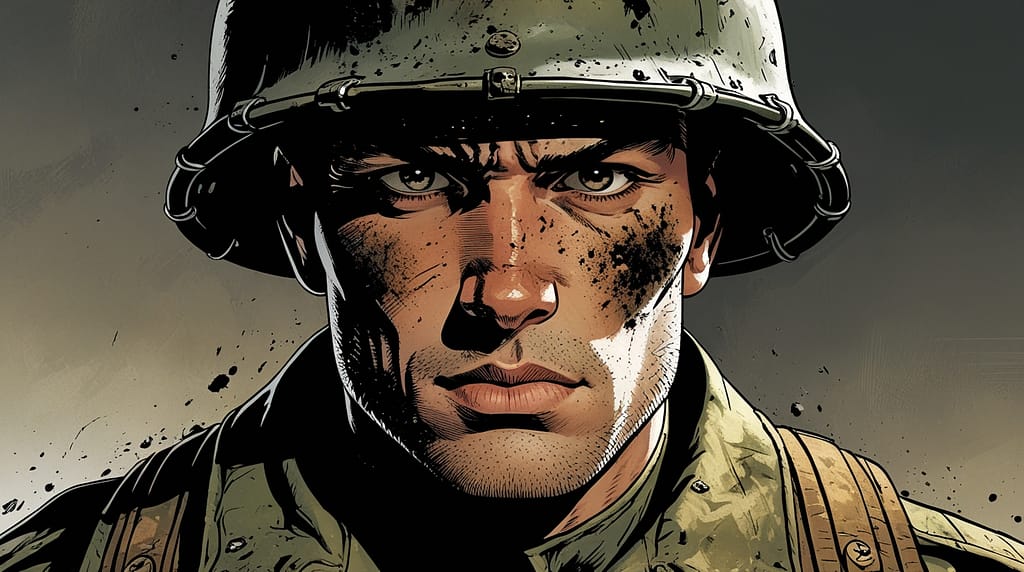 Phoenix 10 Close portrait of a WW2 Marine Raider with smudged 1