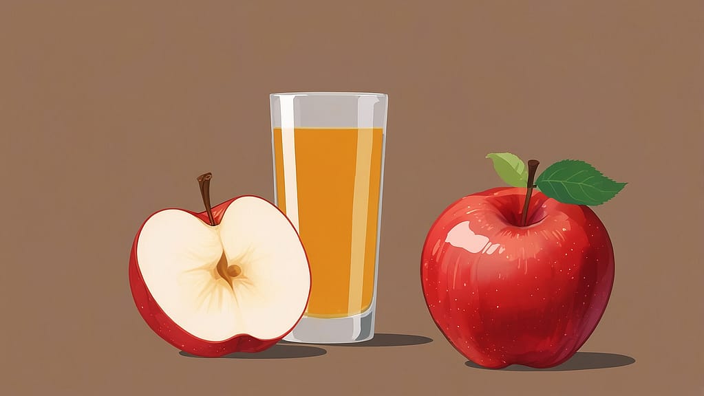 Leonardo Anime XL An apple cut in half next to a glass of appl 1