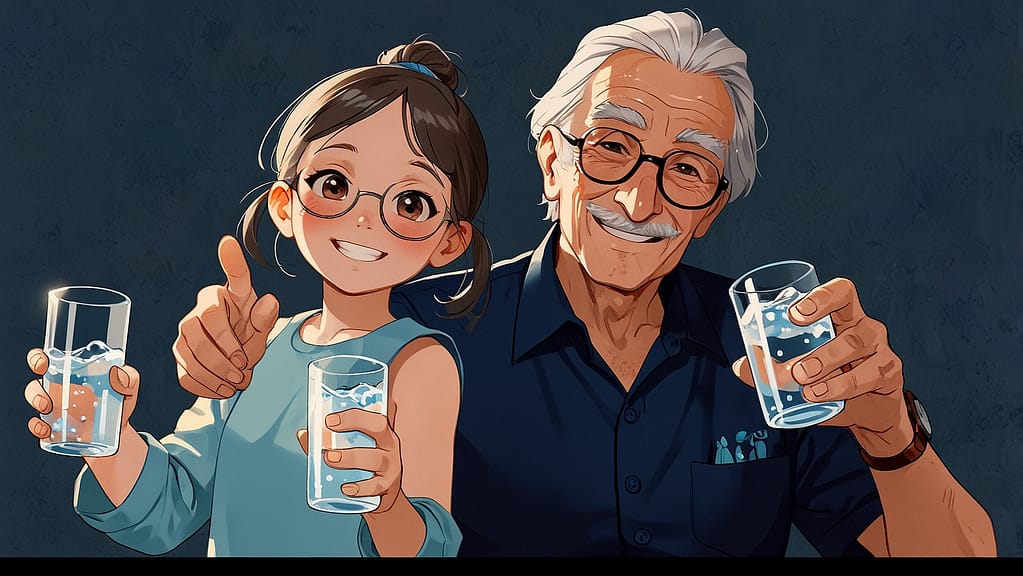 Leonardo Anime XL An older adult and a child both holding glas 1