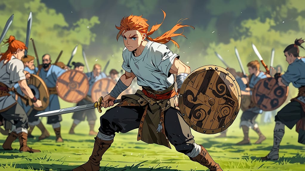 Leonardo Anime XL Anime style Celtic warrior training scene yo 1