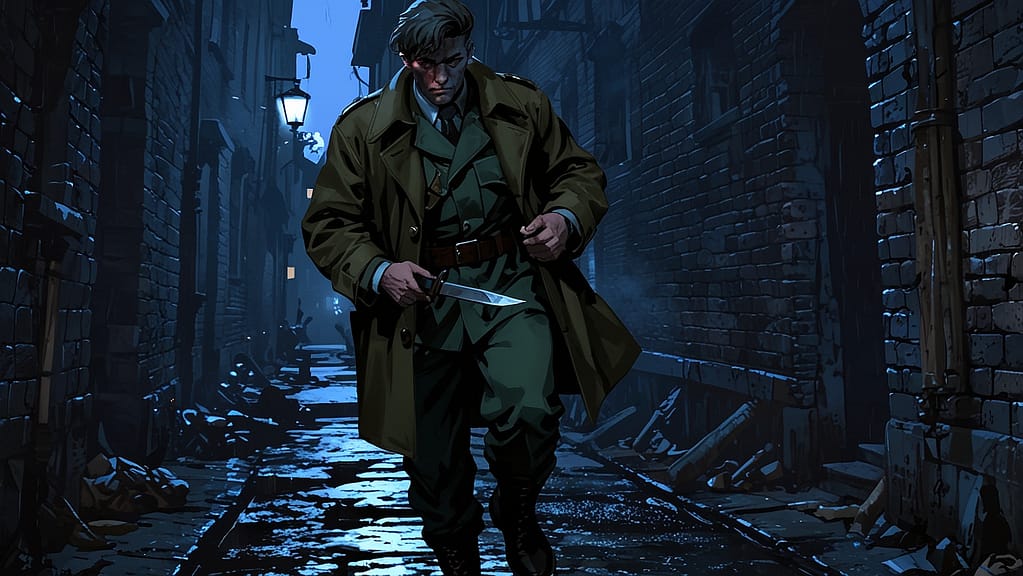 Leonardo Anime XL WW2 commando holding a FairbairnSykes knife 1 1