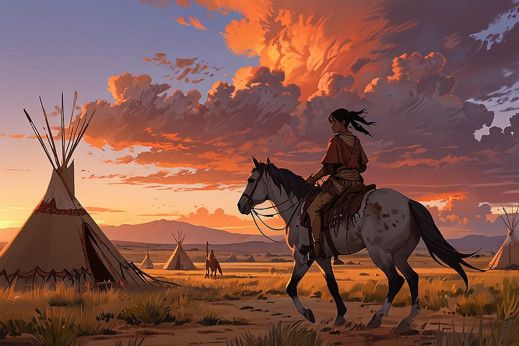 Leonardo Anime XL A young Comanche boy riding on a horse prac 0